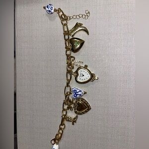 Gold Charm Bracelet with Heart and Watch Charms